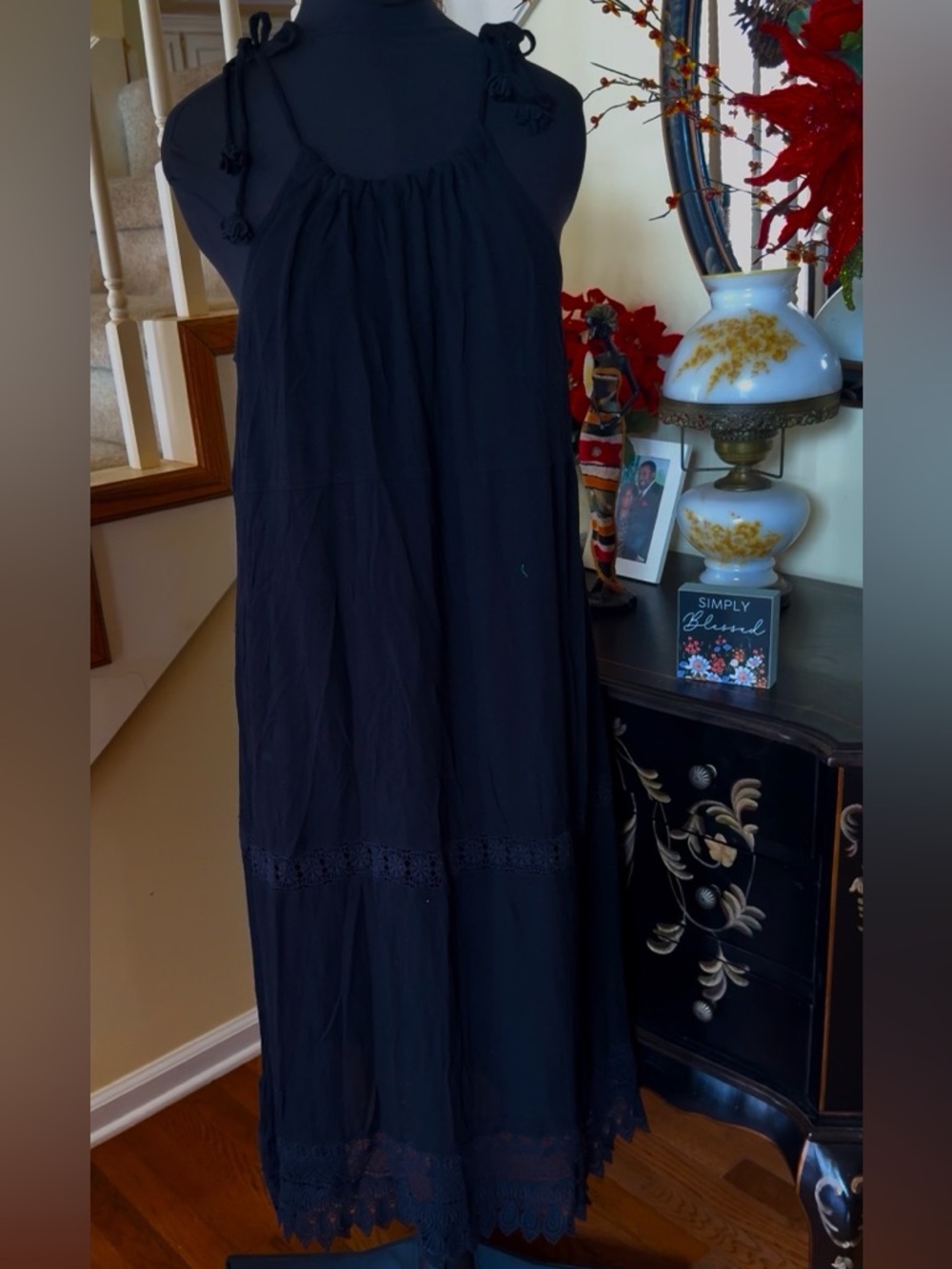Old Navy Black Maxi Dress with Crochet Trim
